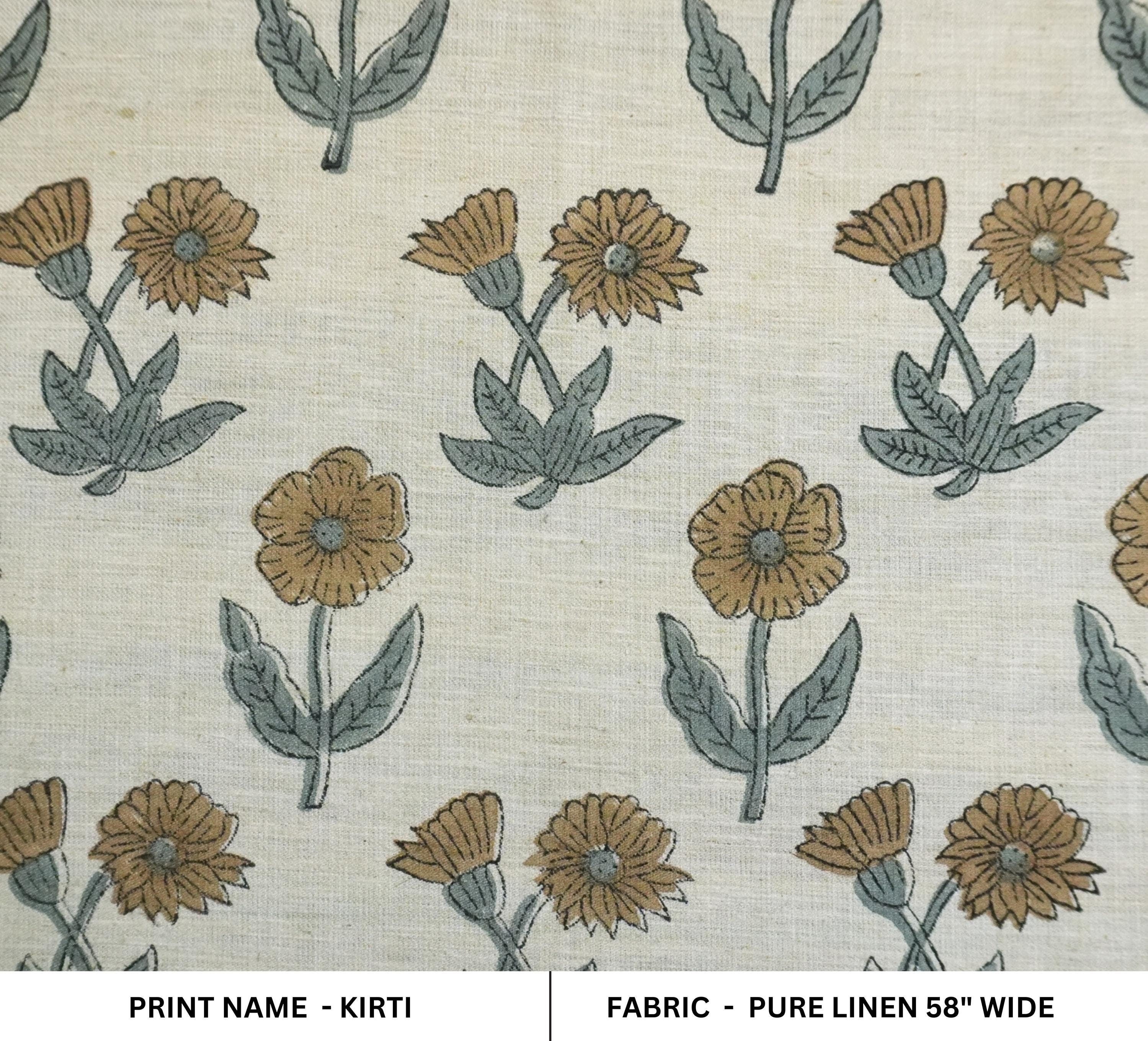 KIRTI HAND BLOCK PRINTED PURE LINEN FABRIC – ELEGANT BROWN & GRAY FLORAL DESIGN FOR TIMELESS DECOR