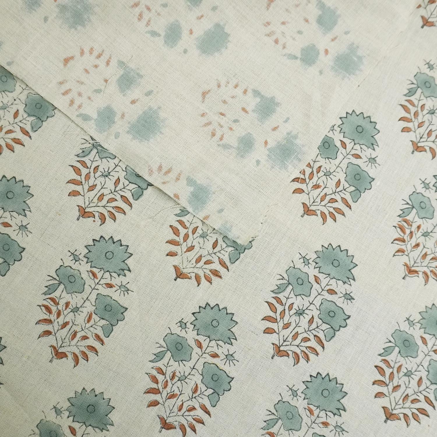 Mayra Hand Block Printed Pure Linen Fabric – Elegant Gray & Brown Floral Design for Timeless