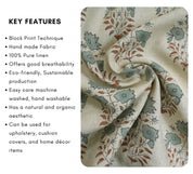 Mayra Hand Block Printed Pure Linen Fabric – Elegant Gray & Brown Floral Design for Timeless