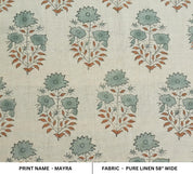 MAYRA HAND BLOCK PRINTED PURE LINEN FABRIC – ELEGANT GRAY & BROWN FLORAL DESIGN FOR TIMELESS DECOR