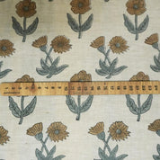 KIRTI HAND BLOCK PRINTED PURE LINEN FABRIC – ELEGANT BROWN & GRAY FLORAL DESIGN FOR TIMELESS DECOR