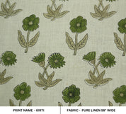 KIRTI HAND BLOCK PRINTED PURE LINEN FABRIC – GREEN & BEIGE FLORAL DESIGN FOR ELEGANT HOME DECOR