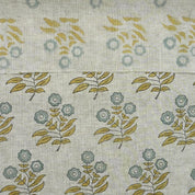 FLORAL HAND BLOCK PRINT, LINEN HANDMADE ART, GREEN PRINTED FABRIC, BOHEMIAN DRAPERY LINEN  - NEHA