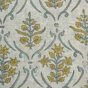 VISCOSE LINEN HAND BLOCK PRINTED FABRIC – VISHALPUSHP FLORAL GRAY & MUSTARD FOR ELEGANT HOME DÉCOR