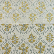 VISCOSE LINEN HAND BLOCK PRINTED FABRIC – VISHALPUSHP FLORAL GRAY & MUSTARD FOR ELEGANT HOME DÉCOR