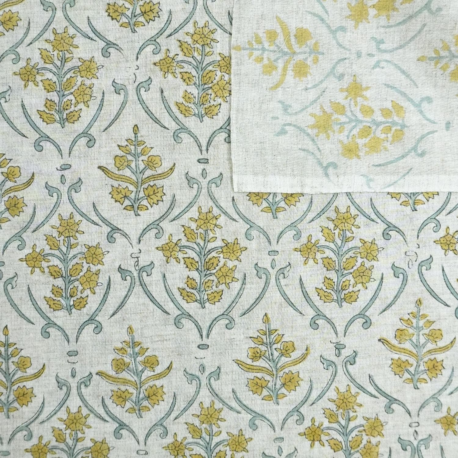 VISCOSE LINEN FLORAL HAND BLOCK PRINT, LINEN DECORATIVE HANDMADE CURTAIN, INDIAN LINEN - VISHALPUSHP