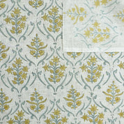 VISCOSE LINEN HAND BLOCK PRINTED FABRIC – VISHALPUSHP FLORAL GRAY & MUSTARD FOR ELEGANT HOME DÉCOR