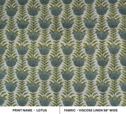 VISCOSE LINEN FABRIC, HAND BLOCK PRINT, GRAY FLORAL LINEN FABRIC, LINEN BY THE YARD - LOTUS