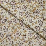 LINEN BLOCK PRINT FABRIC, LINEN BLEND NATURAL, HANDMADE INDIAN ART, PRINTED LINEN - MRIGNAYANI