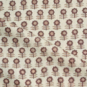 FLORAL PRINT FABRIC, HAND BLOCK PRINT, LINEN BLEND NATURAL, TABLECLOTH, NAPKIN AND CURTAIN - ANAMIKA