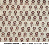 Handmade Natural Designer Brown Floral Block Printed Linen Blend Fabric for Tablecloths, Napkins – Anamika