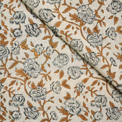 HAND BLOCK PRINT, COTTON LINEN FLORAL PRINTED FABRIC, LINEN BEDDING AND DRAPERY FABRIC  - MRIGNAYANI