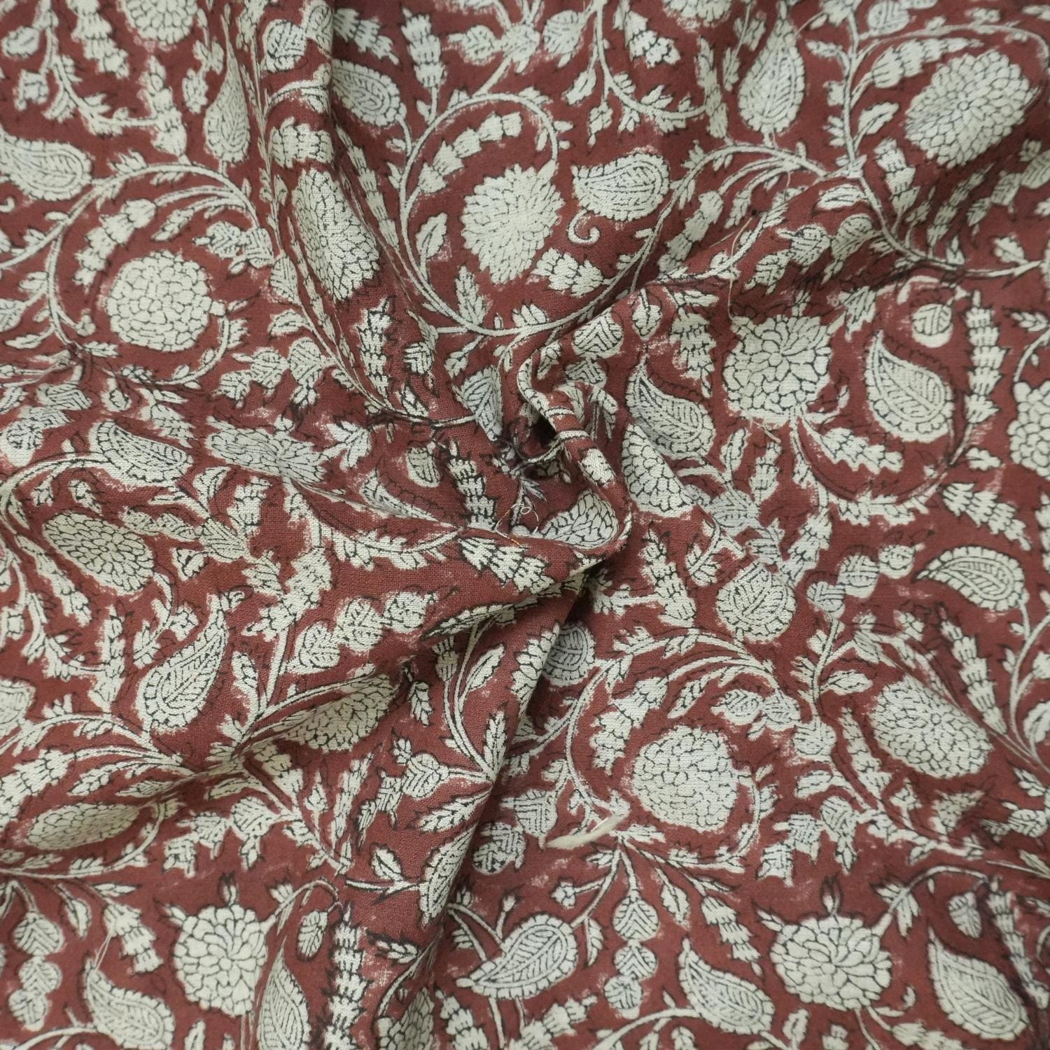 HANDMADE PRINT FABRIC FOR COUCH COVER DRAPERY LINEN, FLORAL HAND BLOCK PRINT, INDIAN FABRIC - GOPI