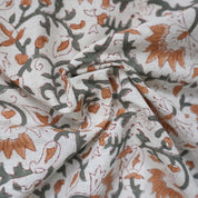 HAND BLOCK PRINT, FLORAL RUST FABRIC, LINEN TABLECLOTH AND NAPKINS, INDIAN TEXTILE - MADHAV