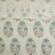 Mayra Hand Block Printed Pure Linen Fabric – Elegant Gray & Brown Floral Design for Timeless