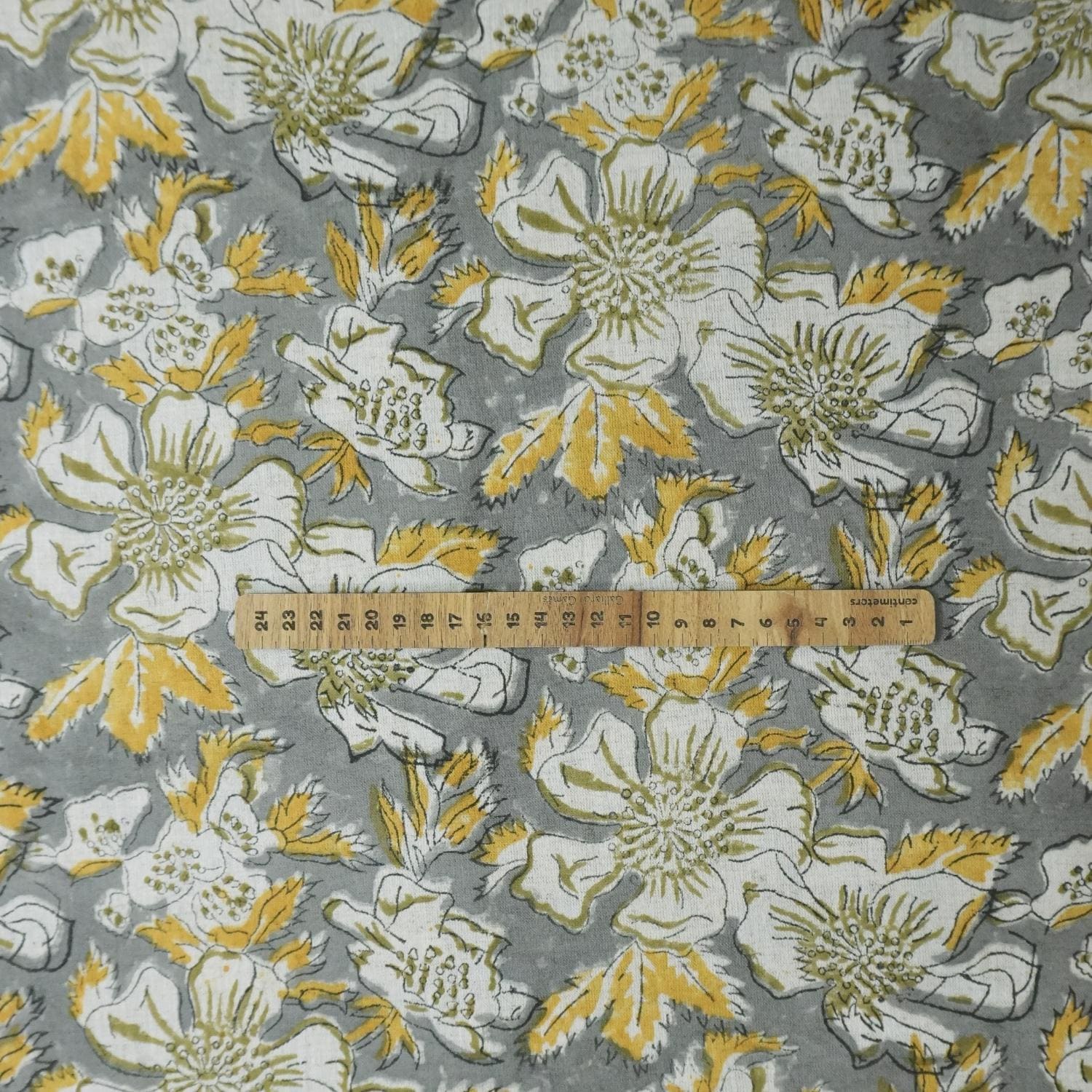 VISCOSE LINEN 58" WIDE, HAND BLOCK PRINT LINEN, INDIAN FLORAL FABRIC, LINEN BY THE YARD - PAPAYA LEAF