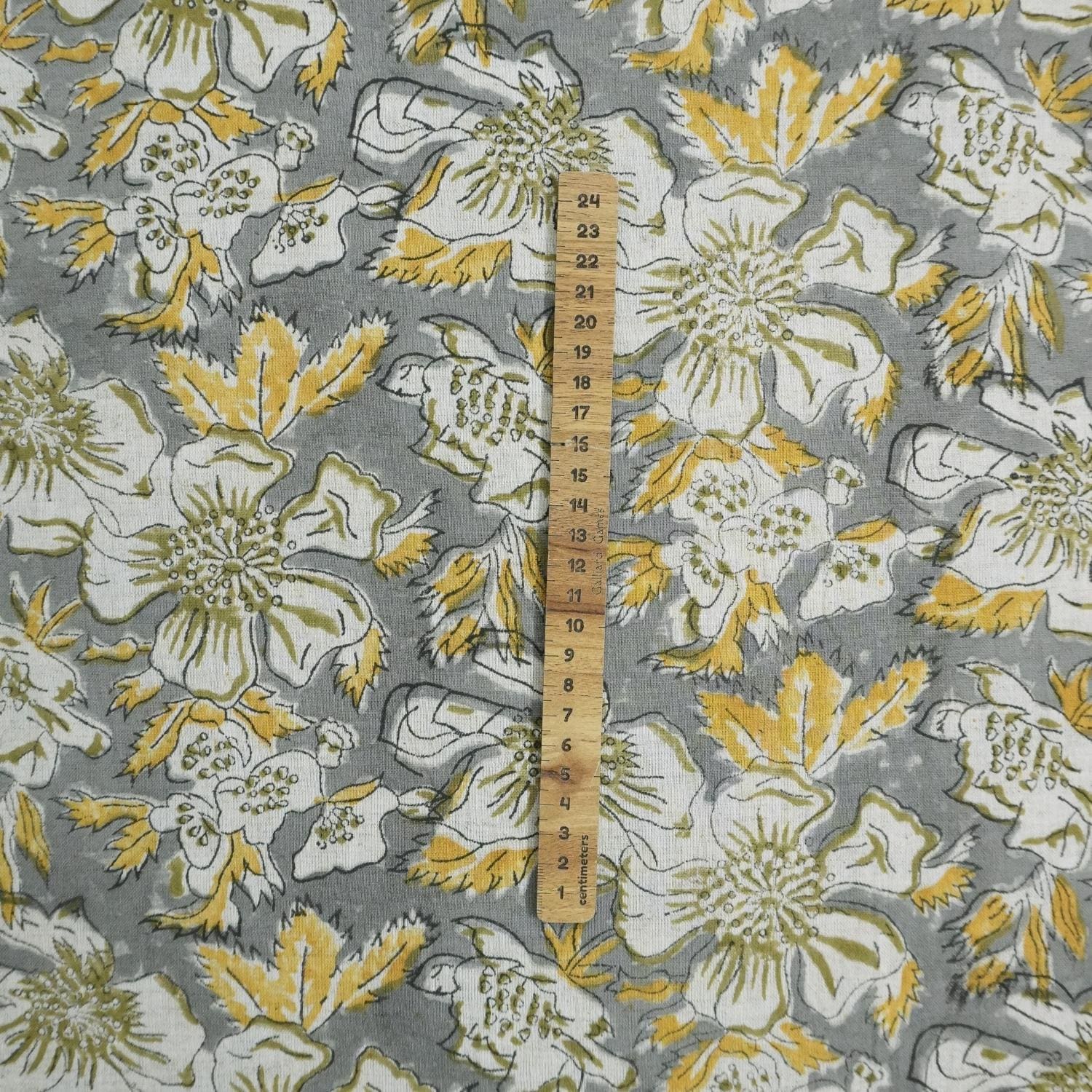 VISCOSE LINEN 58" WIDE, HAND BLOCK PRINT LINEN, INDIAN FLORAL FABRIC, LINEN BY THE YARD - PAPAYA LEAF