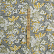 VISCOSE LINEN 58" WIDE, HAND BLOCK PRINT LINEN, INDIAN FLORAL FABRIC, LINEN BY THE YARD - PAPAYA LEAF