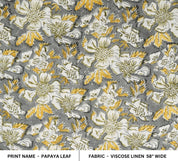 VISCOSE LINEN 58" WIDE, HAND BLOCK PRINT LINEN, INDIAN FLORAL FABRIC, LINEN BY THE YARD - PAPAYA LEAF