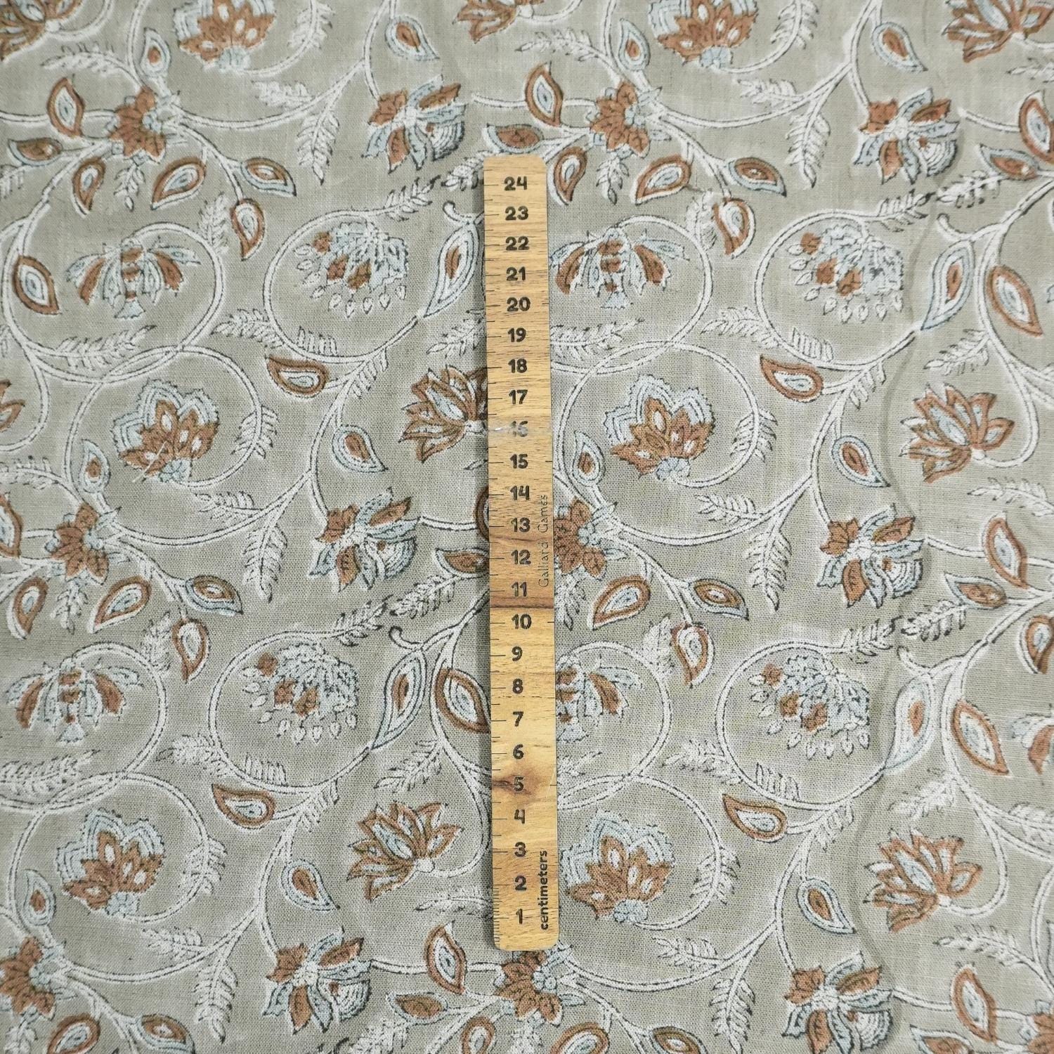 BLOCK PRINT FLORAL HANDMADE LINEN, GRAY LINEN FABRIC, INDIAN UPHOLSTERY FABRIC - SARASWATI