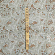 BLOCK PRINT FLORAL HANDMADE LINEN, GRAY LINEN FABRIC, INDIAN UPHOLSTERY FABRIC - SARASWATI