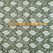 COTTON LINEN GREEN FLORAL BLOCK PRINT, LINEN CLOTHING, HANDMADE FABRIC, INDIAN TEXTILE  - DHRUV