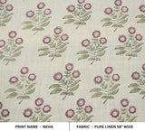 Handcrafted Block Printed Pure Linen Fabric with Pink & Green Floral Print Neha Elegance