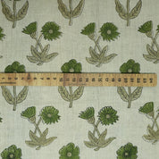 KIRTI HAND BLOCK PRINTED PURE LINEN FABRIC – GREEN & BEIGE FLORAL DESIGN FOR ELEGANT HOME DECOR