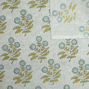 FLORAL HAND BLOCK PRINT, LINEN HANDMADE ART, GREEN PRINTED FABRIC, BOHEMIAN DRAPERY LINEN  - NEHA