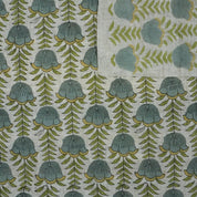 VISCOSE LINEN FABRIC, HAND BLOCK PRINT, GRAY FLORAL LINEN FABRIC, LINEN BY THE YARD - LOTUS