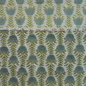 VISCOSE LINEN FABRIC, HAND BLOCK PRINT, GRAY FLORAL LINEN FABRIC, LINEN BY THE YARD - LOTUS