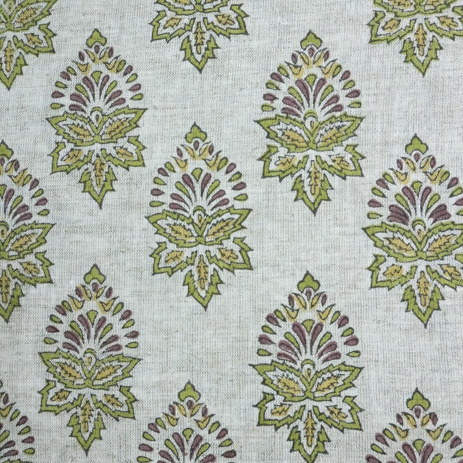 FLORAL HAND BLOCK PRINT, VISCOSE LINEN, GREEN FLORAL PRINT, INDIAN FABRIC - SAMRAAT