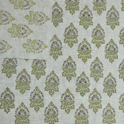 FLORAL HAND BLOCK PRINT, VISCOSE LINEN, GREEN FLORAL PRINT, INDIAN FABRIC - SAMRAAT