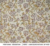 LINEN BLOCK PRINT FABRIC, LINEN BLEND NATURAL, HANDMADE INDIAN ART, PRINTED LINEN - MRIGNAYANI