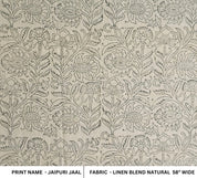 LINEN BLEND NATURAL, HAND BLOCK PRINT FABRIC, INDIAN LINEN TEXTILE - JAIPURI JAAL