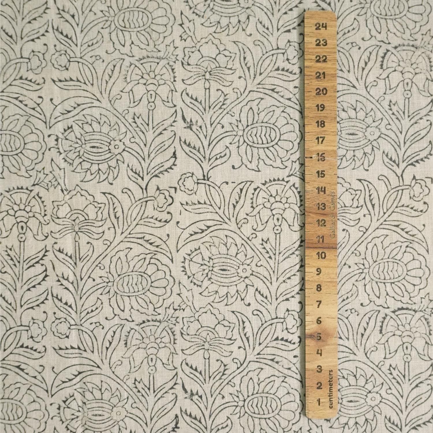 LINEN BLEND NATURAL, HAND BLOCK PRINT FABRIC, INDIAN LINEN TEXTILE - JAIPURI JAAL