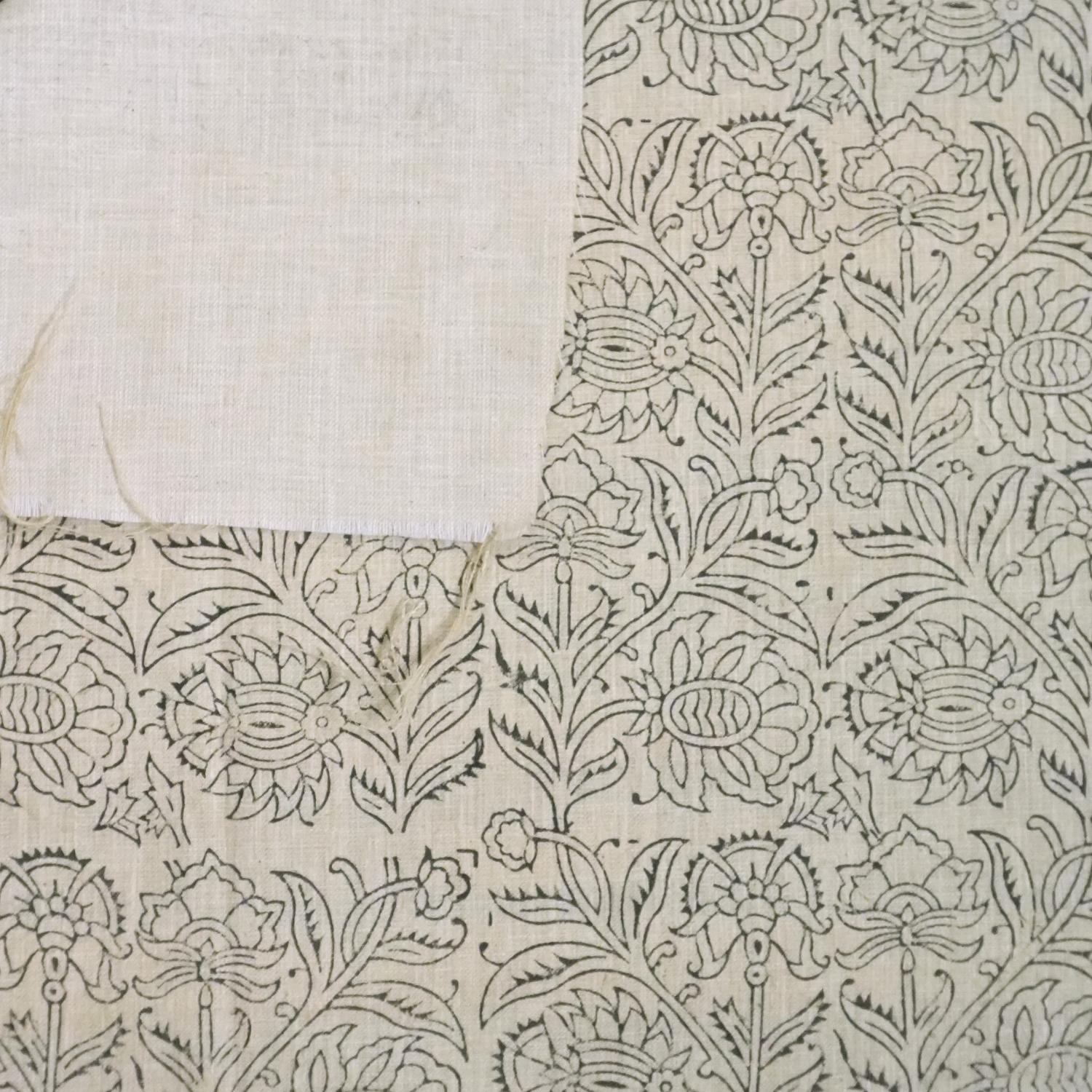 LINEN BLEND NATURAL, HAND BLOCK PRINT FABRIC, INDIAN LINEN TEXTILE - JAIPURI JAAL