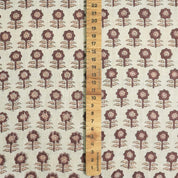 FLORAL PRINT FABRIC, HAND BLOCK PRINT, LINEN BLEND NATURAL, TABLECLOTH, NAPKIN AND CURTAIN - ANAMIKA