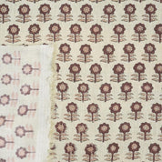 FLORAL PRINT FABRIC, HAND BLOCK PRINT, LINEN BLEND NATURAL, TABLECLOTH, NAPKIN AND CURTAIN - ANAMIKA