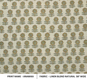 FLORAL BLOCK PRINT LINEN, HANDMADE PRINT, LINEN BLEND NATURAL, DESIGNER FABRIC - ANAMIKA