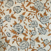 HAND BLOCK PRINT, COTTON LINEN FLORAL PRINTED FABRIC, LINEN BEDDING AND DRAPERY FABRIC  - MRIGNAYANI