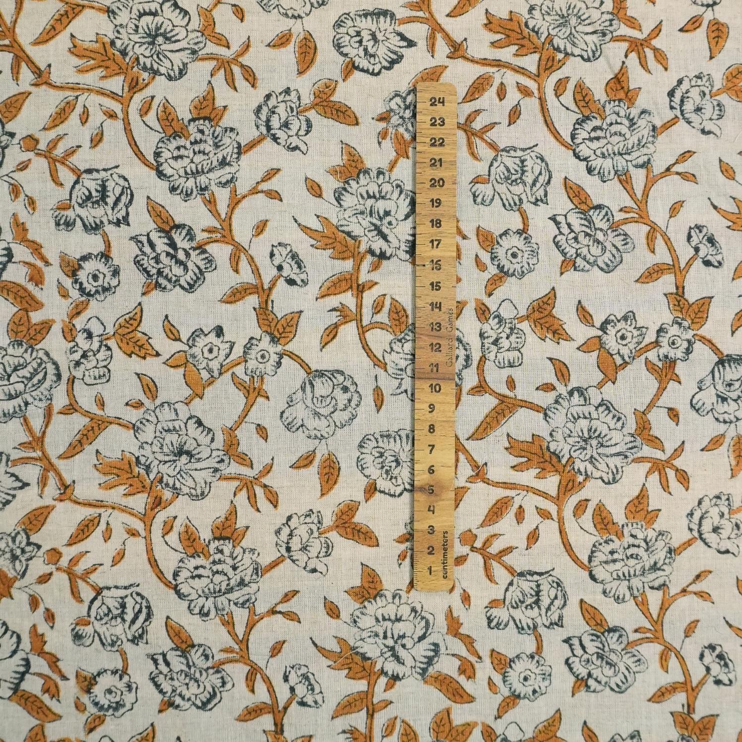 HAND BLOCK PRINT, COTTON LINEN FLORAL PRINTED FABRIC, LINEN BEDDING AND DRAPERY FABRIC  - MRIGNAYANI