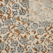 HAND BLOCK PRINT, COTTON LINEN FLORAL PRINTED FABRIC, LINEN BEDDING AND DRAPERY FABRIC  - MRIGNAYANI