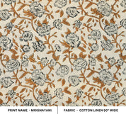 HAND BLOCK PRINT, COTTON LINEN FLORAL PRINTED FABRIC, LINEN BEDDING AND DRAPERY FABRIC  - MRIGNAYANI