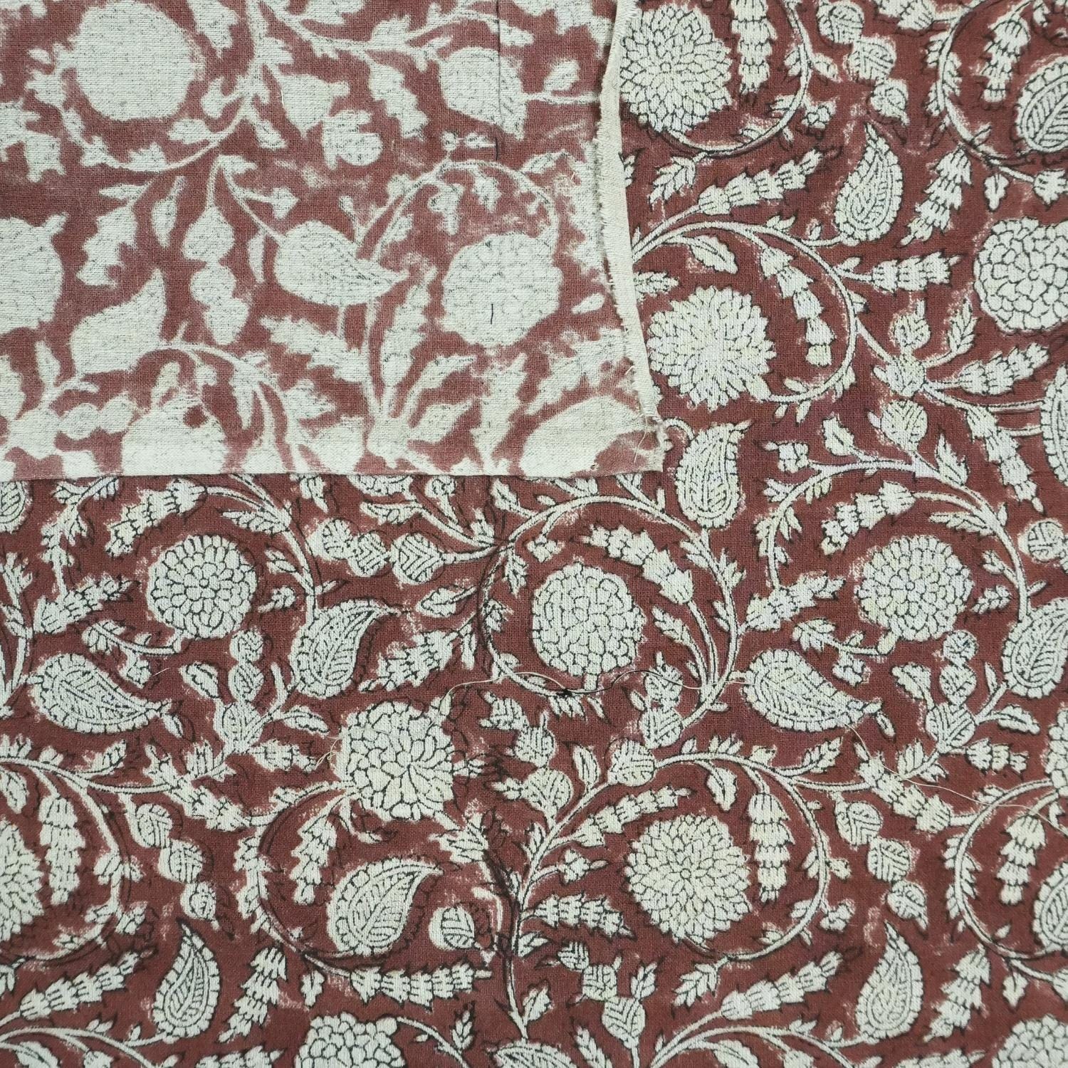 HANDMADE PRINT FABRIC FOR COUCH COVER DRAPERY LINEN, FLORAL HAND BLOCK PRINT, INDIAN FABRIC - GOPI