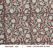 HANDMADE PRINT FABRIC FOR COUCH COVER DRAPERY LINEN, FLORAL HAND BLOCK PRINT, INDIAN FABRIC - GOPI