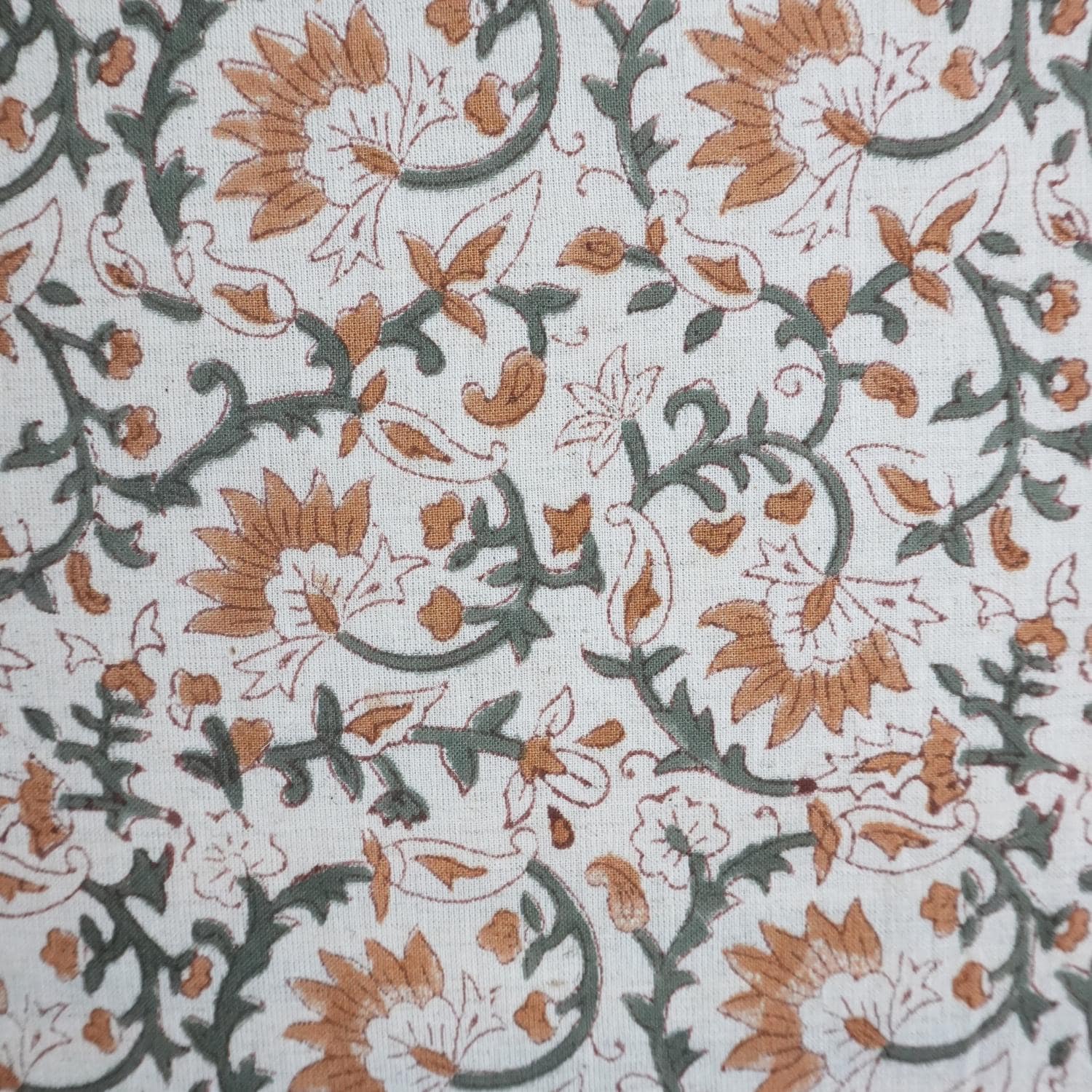 HAND BLOCK PRINT, FLORAL RUST FABRIC, LINEN TABLECLOTH AND NAPKINS, INDIAN TEXTILE - MADHAV