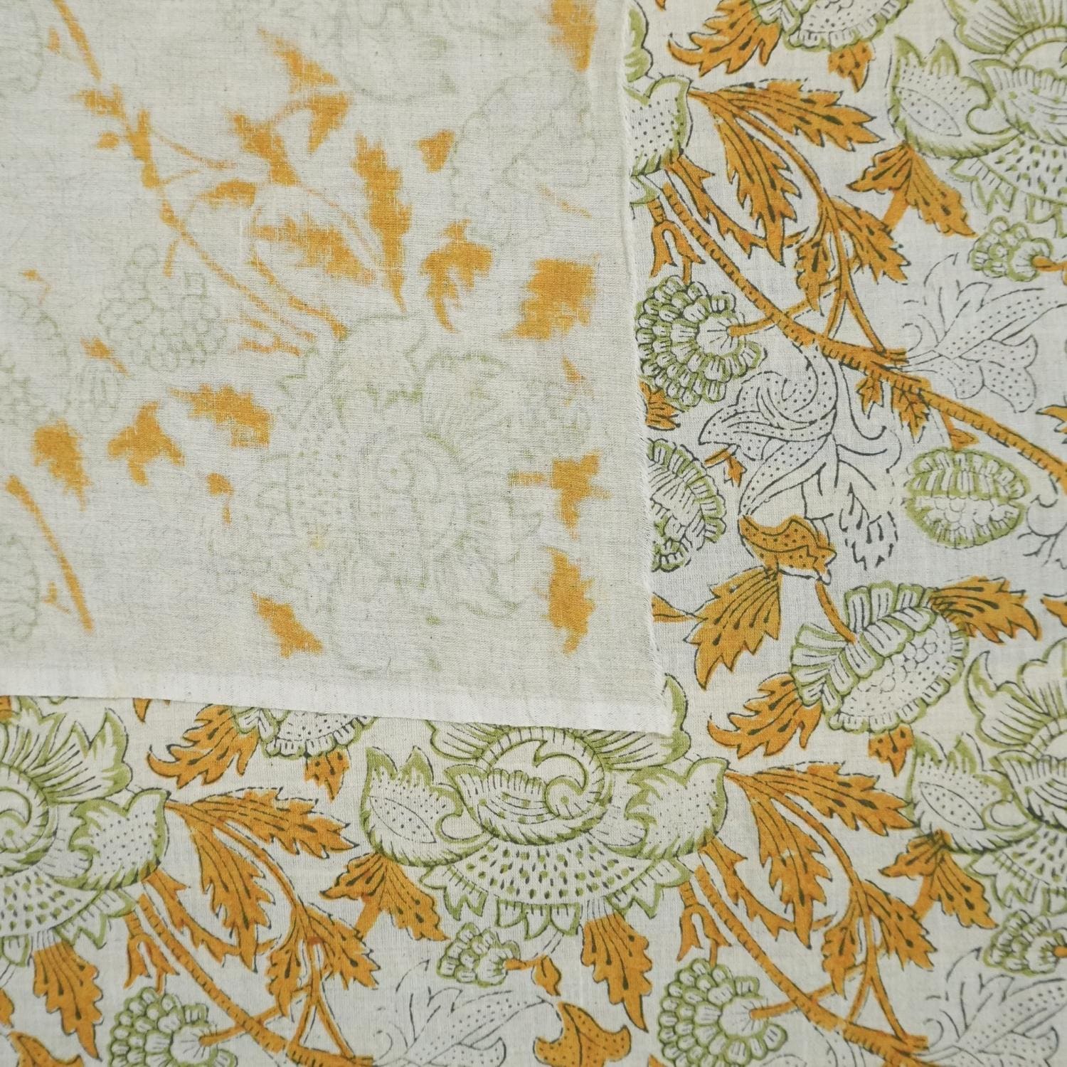 FLORAL BLOCK PRINT LINEN FABRIC FOR CURTAIN, BEDDING, CUSHION AND UPHOLSTERY - AKASH GANGA