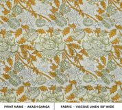 FLORAL BLOCK PRINT LINEN FABRIC FOR CURTAIN, BEDDING, CUSHION AND UPHOLSTERY - AKASH GANGA