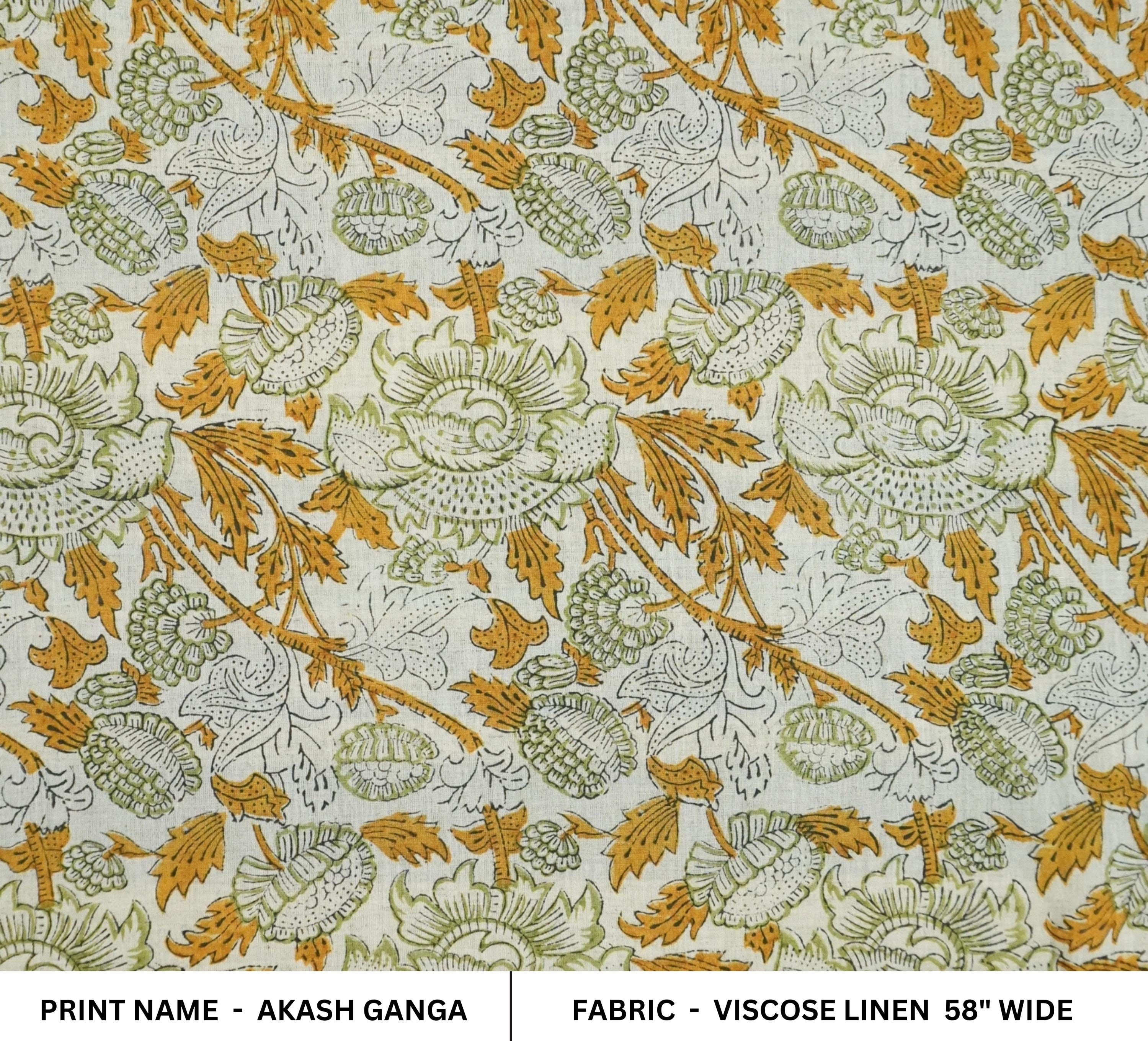 FLORAL BLOCK PRINT LINEN FABRIC FOR CURTAIN, BEDDING, CUSHION AND UPHOLSTERY - AKASH GANGA